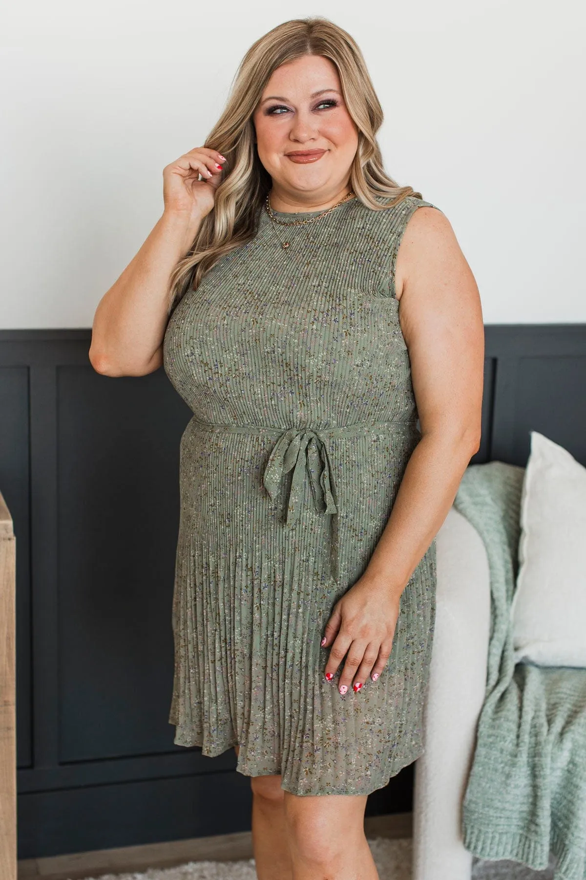 Stroll Through Memories Floral Dress- Dark Sage