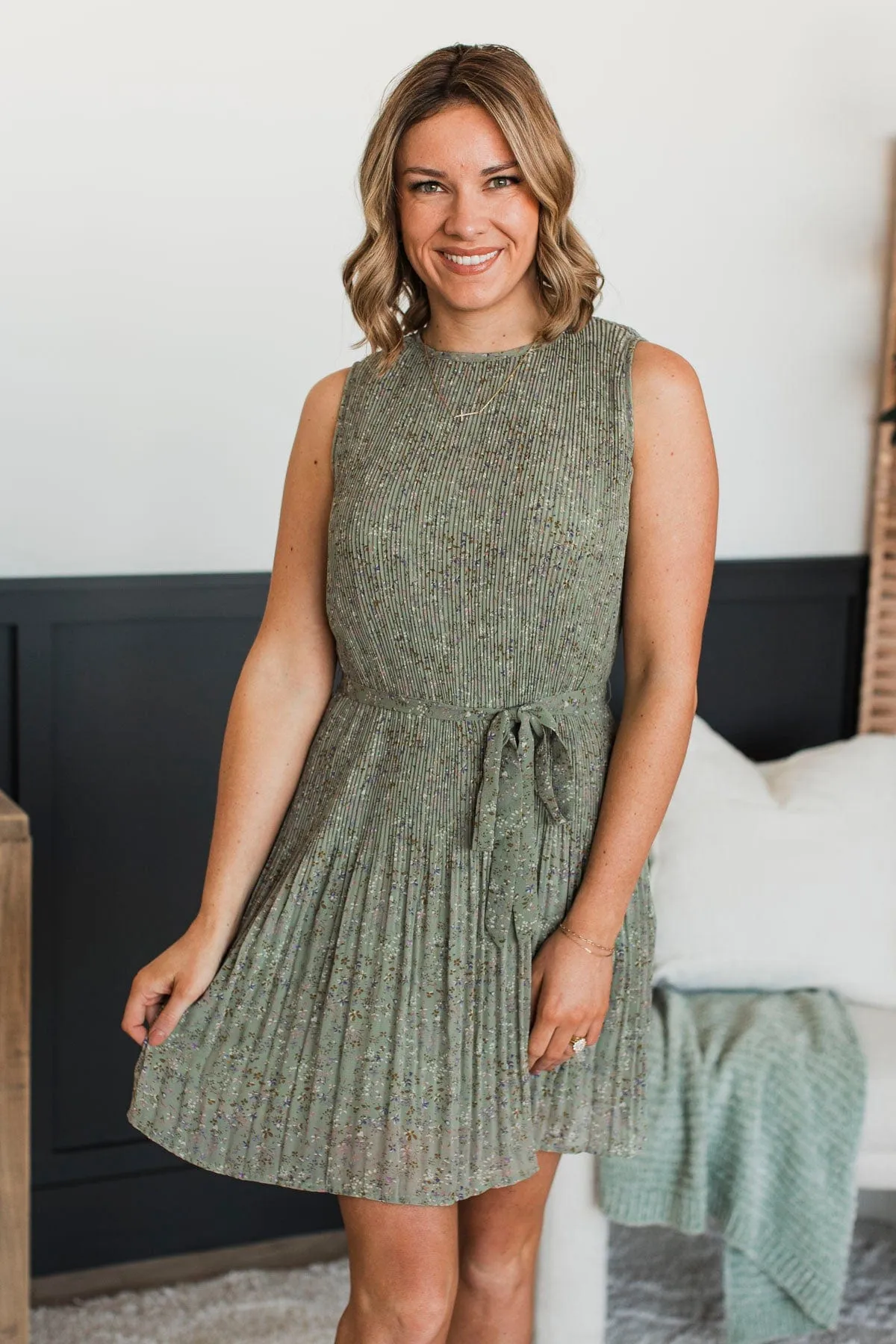 Stroll Through Memories Floral Dress- Dark Sage