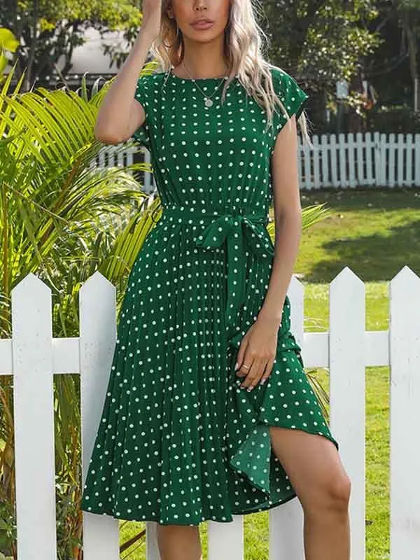 Stunncal Polka Dot Pleated Dress
