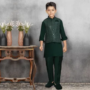 Stunning Dark Green Kurta Set With Sequinned Bandi Jacket
