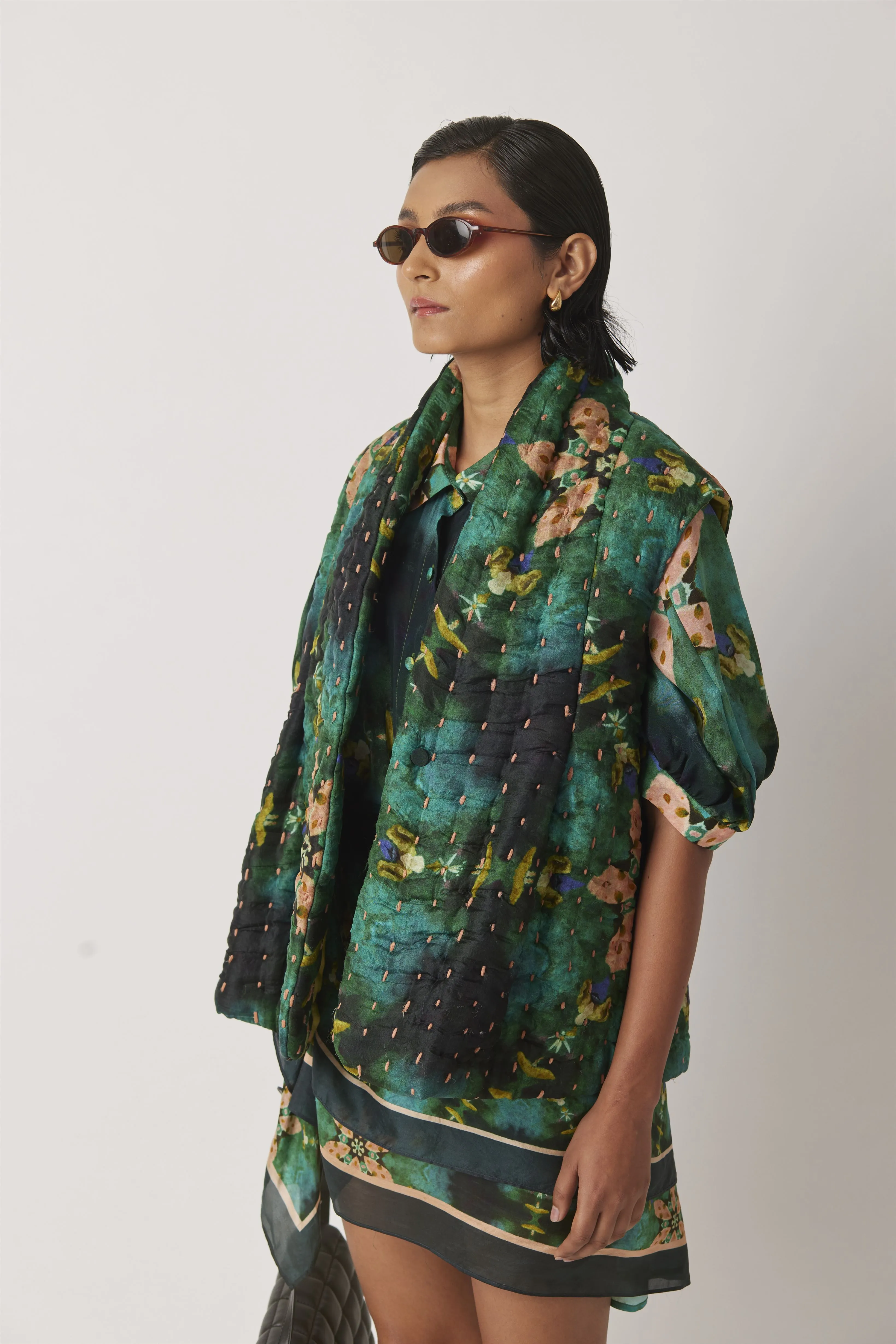 Summer Jacket Silk Structured Kantha Quilting-Kaleidoscope-Fashion Edit-Yc14Kl-03 Yc14Kl-03-Yavi