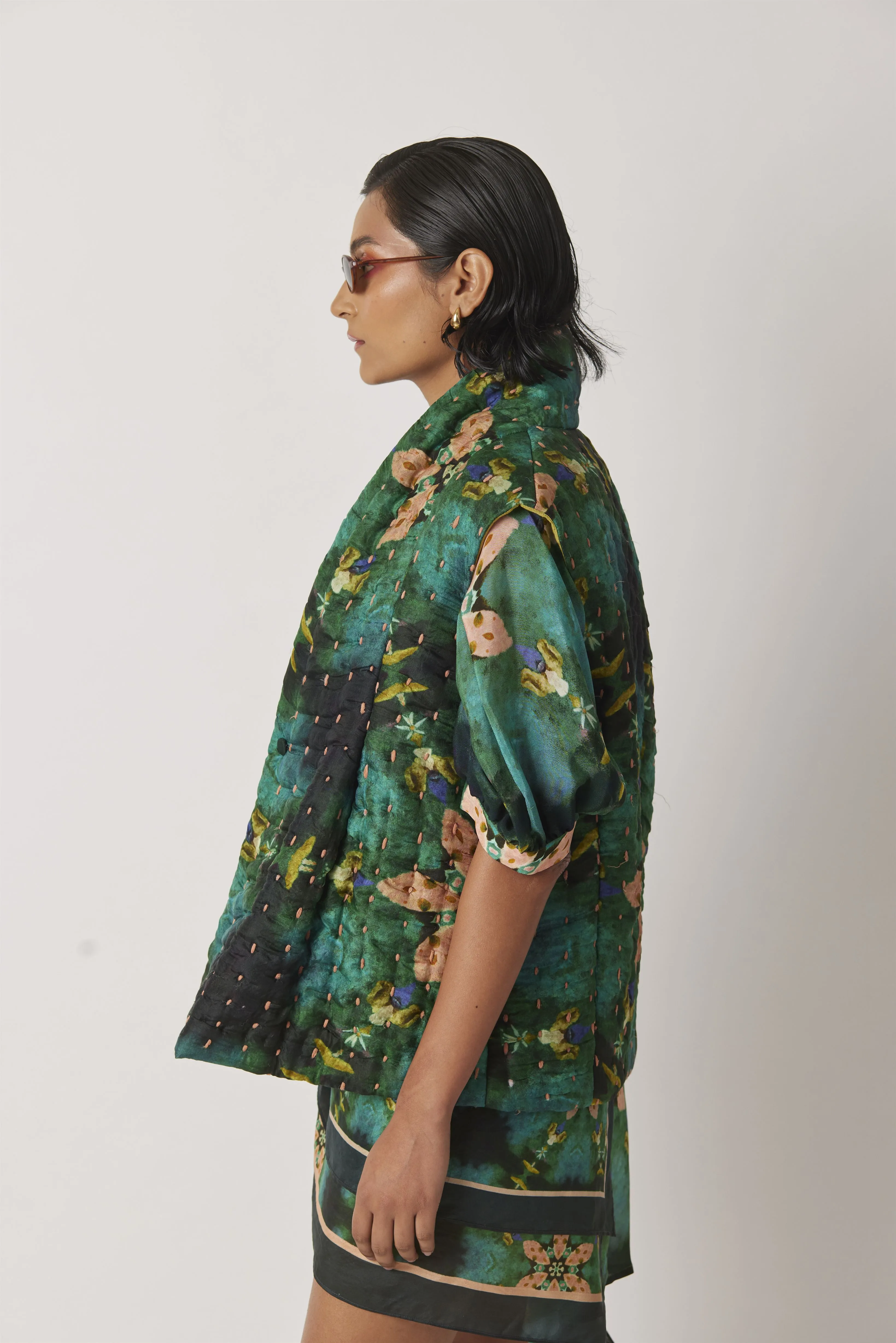 Summer Jacket Silk Structured Kantha Quilting-Kaleidoscope-Fashion Edit-Yc14Kl-03 Yc14Kl-03-Yavi