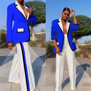 Super Stylish 2 Piece Pantsuit in Royal Blue/White/Black