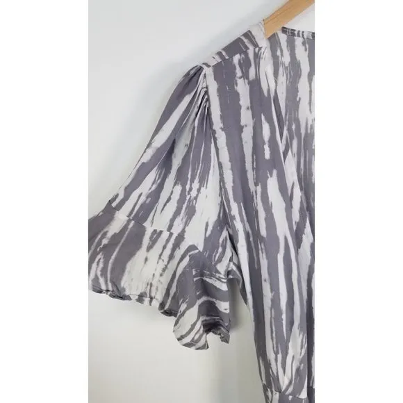 Surf Gypsy Women's Sz. S Tie Dye Grey &amp; White Ruffle Wrap Dress W/ Rope Tie