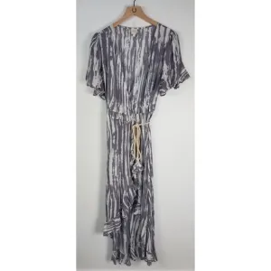 Surf Gypsy Women's Sz. S Tie Dye Grey &amp; White Ruffle Wrap Dress W/ Rope Tie