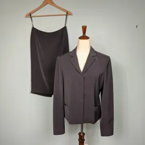 Tahari 2-pc grey herringbone career skirt suit 6