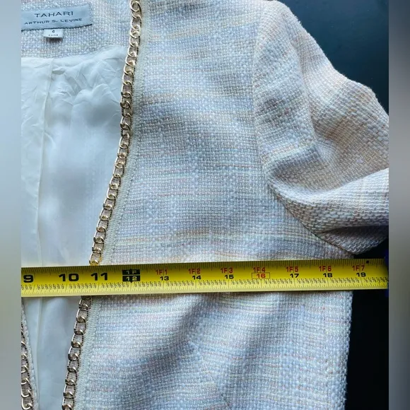 Tahari A Levine Sz 6 Blazer&amp;Skirt Suit Chain Trim Knit Pastel Pink White 2 PcSet
