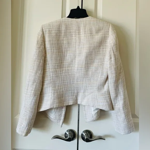 Tahari A Levine Sz 6 Blazer&amp;Skirt Suit Chain Trim Knit Pastel Pink White 2 PcSet