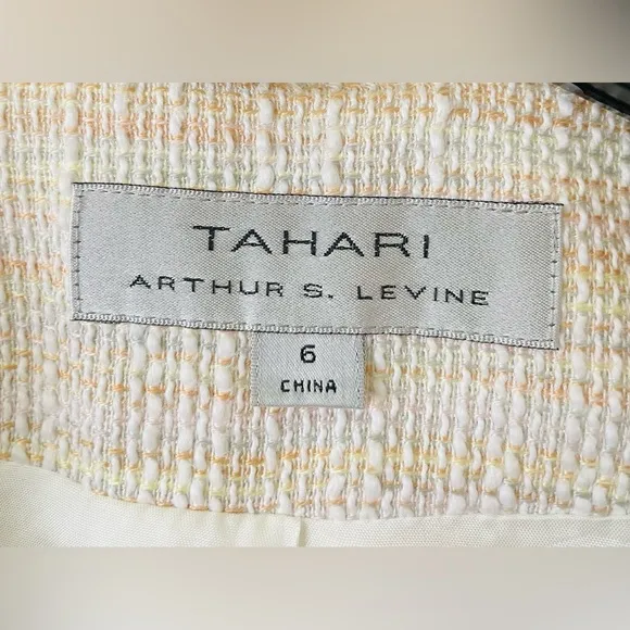 Tahari A Levine Sz 6 Blazer&amp;Skirt Suit Chain Trim Knit Pastel Pink White 2 PcSet