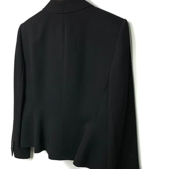 Tahari Arthur Levine Black Suit Jacket / Blazer 100% Silk Ruffle Detail Size 14