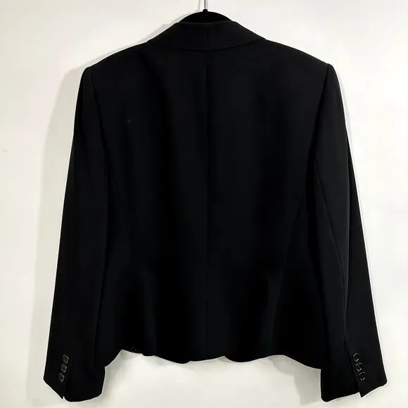 Tahari Arthur Levine Black Suit Jacket / Blazer 100% Silk Ruffle Detail Size 14