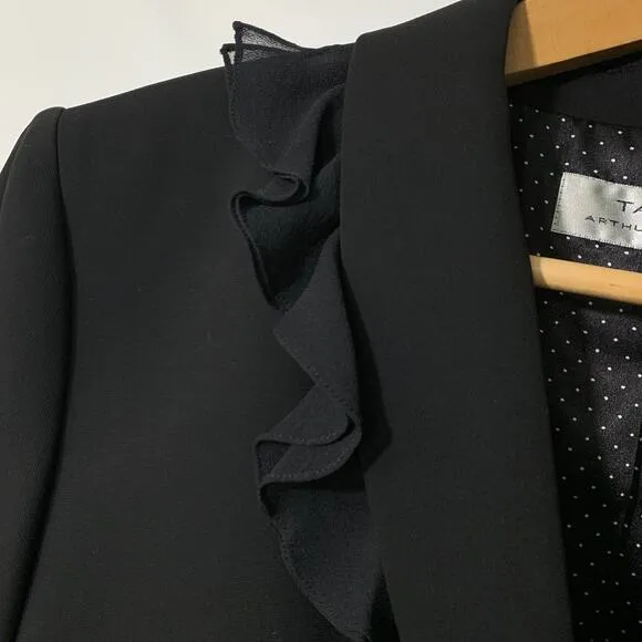 Tahari Arthur Levine Black Suit Jacket / Blazer 100% Silk Ruffle Detail Size 14