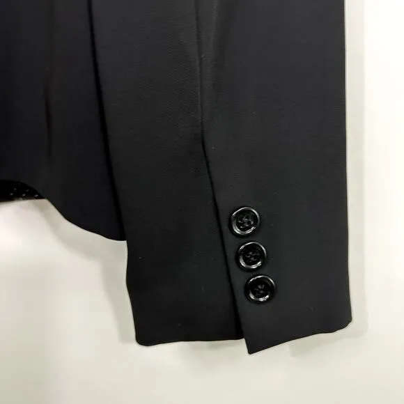 Tahari Arthur Levine Black Suit Jacket / Blazer 100% Silk Ruffle Detail Size 14
