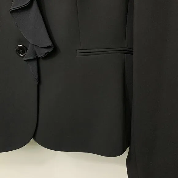 Tahari Arthur Levine Black Suit Jacket / Blazer 100% Silk Ruffle Detail Size 14