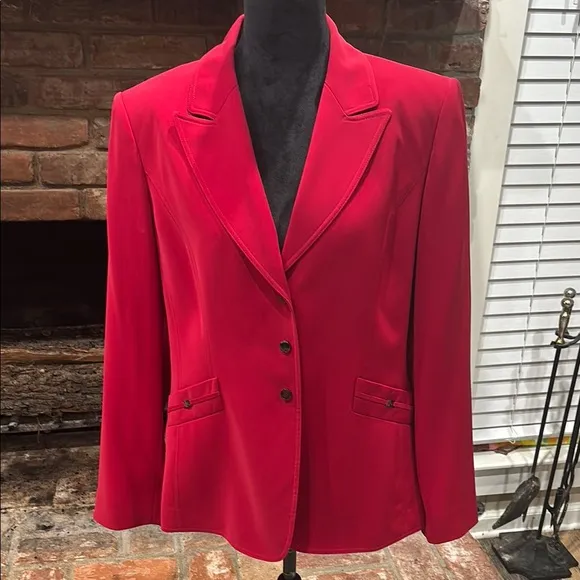 Tahari Red Blazer Classic Cut Suit Jacket and Pants Set.