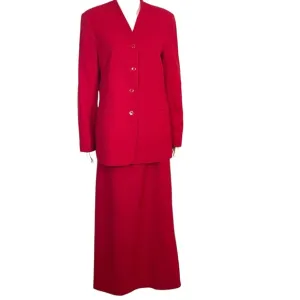Talbots 100% Wool Crepe 2 Piece Red Blazer Long Skirt Suit Sz 10