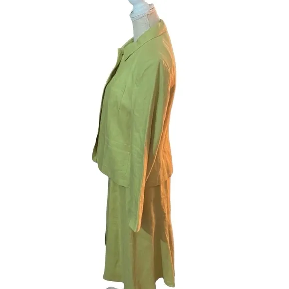 Talbots 2 Piece Suit Green 100% Irish Linen Skirt &amp; 4 Button Blazer Size 8 Lined