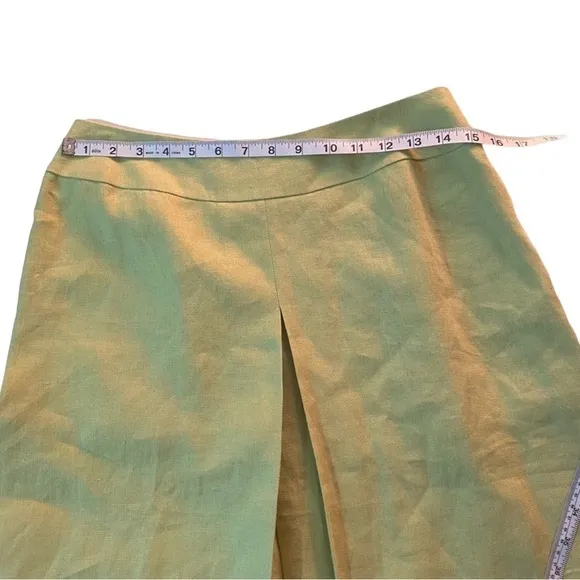 Talbots 2 Piece Suit Green 100% Irish Linen Skirt &amp; 4 Button Blazer Size 8 Lined