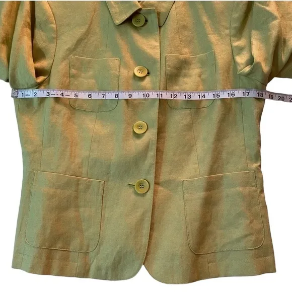 Talbots 2 Piece Suit Green 100% Irish Linen Skirt &amp; 4 Button Blazer Size 8 Lined
