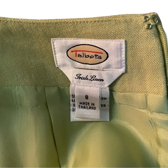 Talbots 2 Piece Suit Green 100% Irish Linen Skirt &amp; 4 Button Blazer Size 8 Lined