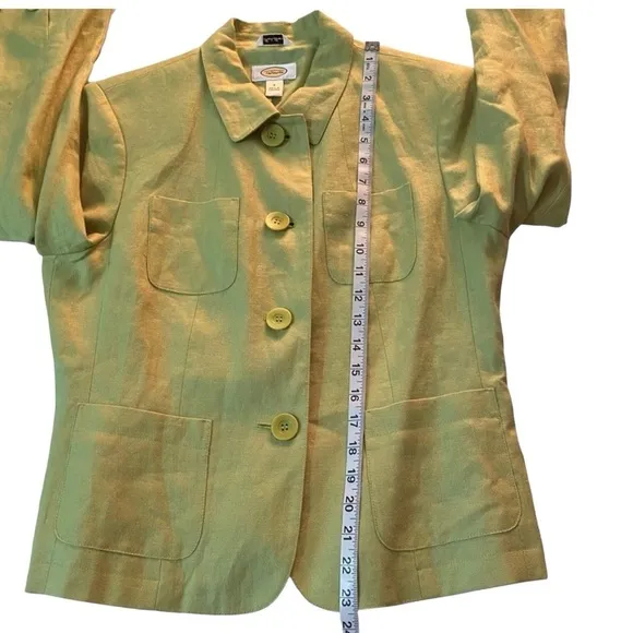 Talbots 2 Piece Suit Green 100% Irish Linen Skirt &amp; 4 Button Blazer Size 8 Lined