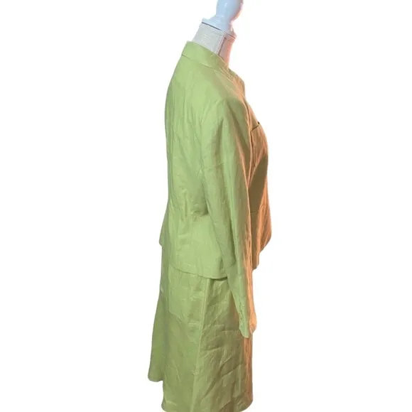 Talbots 2 Piece Suit Green 100% Irish Linen Skirt &amp; 4 Button Blazer Size 8 Lined