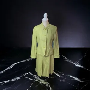 Talbots 2 Piece Suit Green 100% Irish Linen Skirt &amp; 4 Button Blazer Size 8 Lined