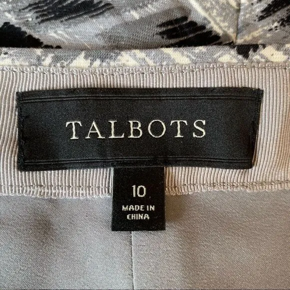 Talbots Black, Gray, White Print Pencil Skirt with Zipper Size 10