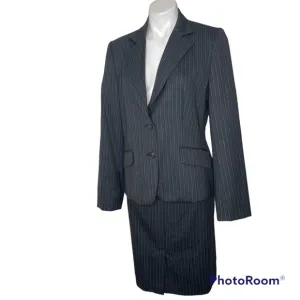 Talbots Business Suit Jacket Skirt 10 Gray Pinstriped Blazer Wool Business