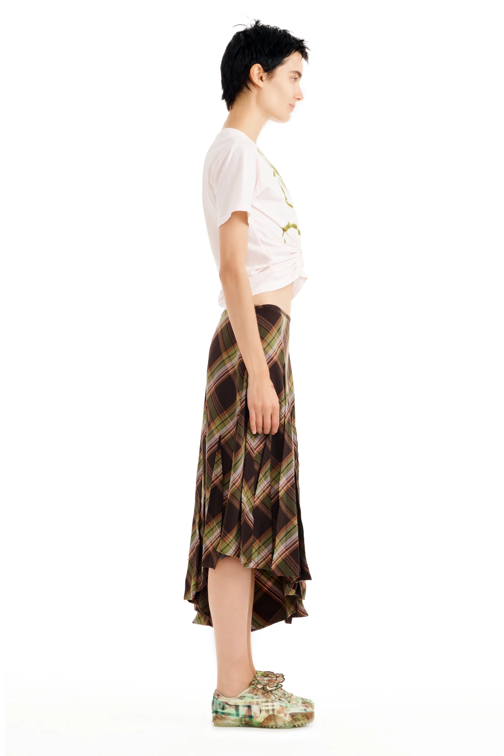 TAPENADE PLAID LONG DRIZZLE SKIRT