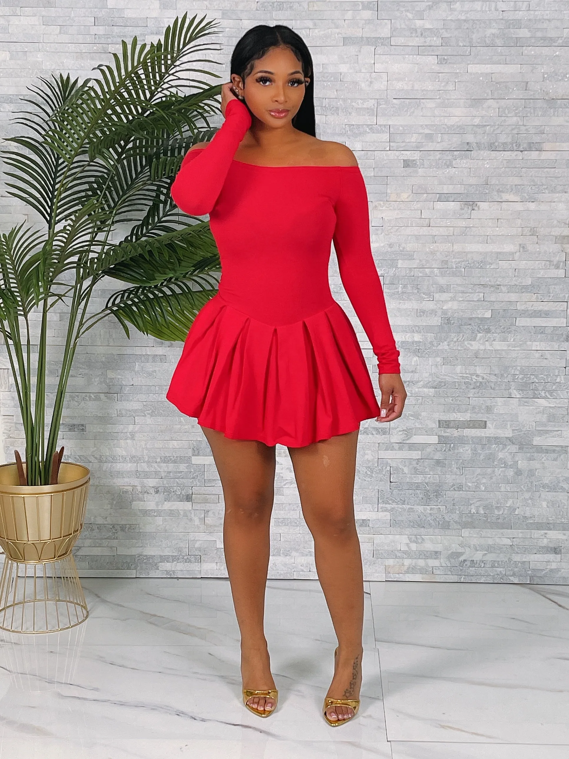 TD6298H - LONG SLEEVE PLEATED DRESS (2PCS)
