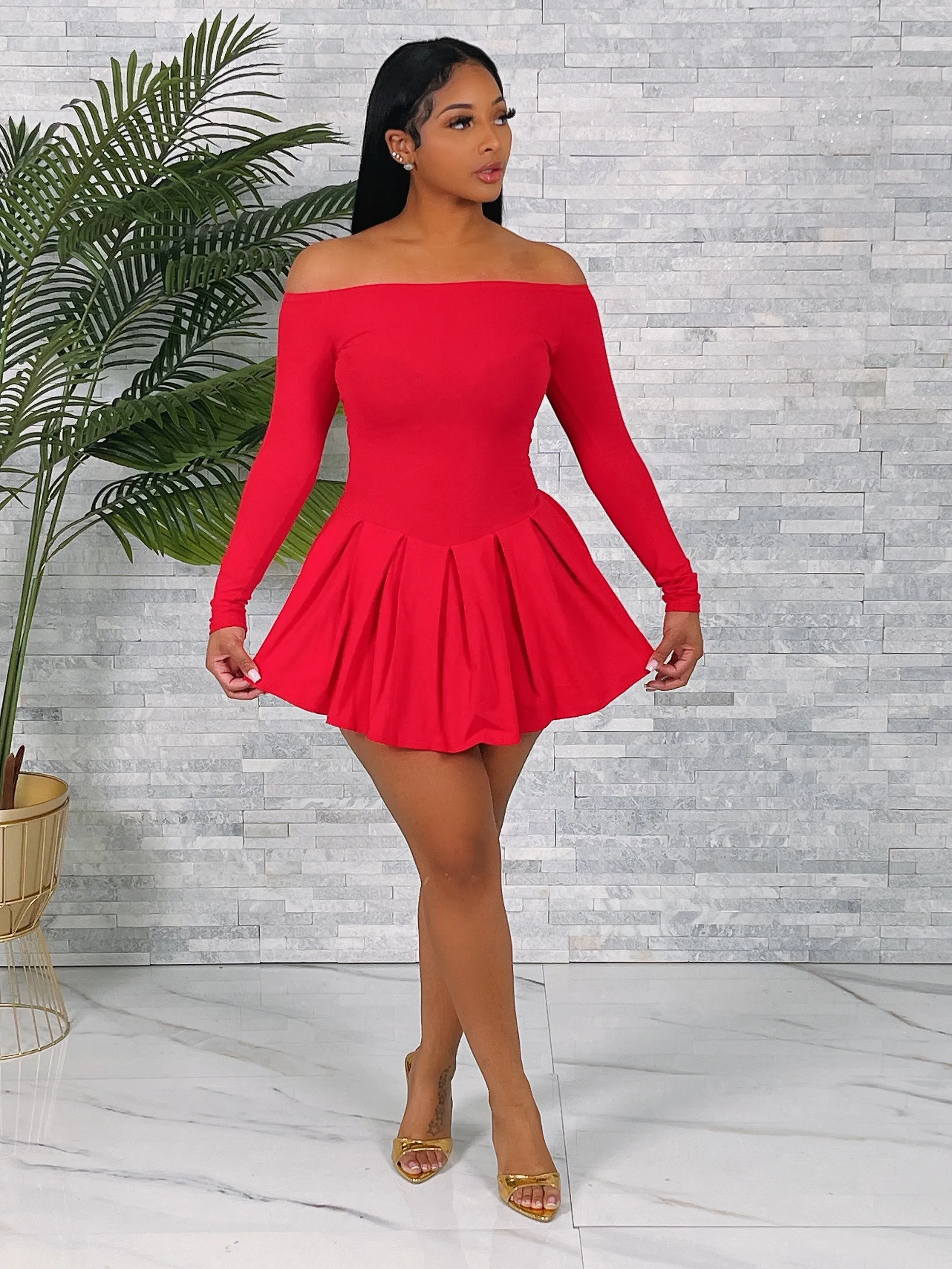 TD6298H - LONG SLEEVE PLEATED DRESS (2PCS)