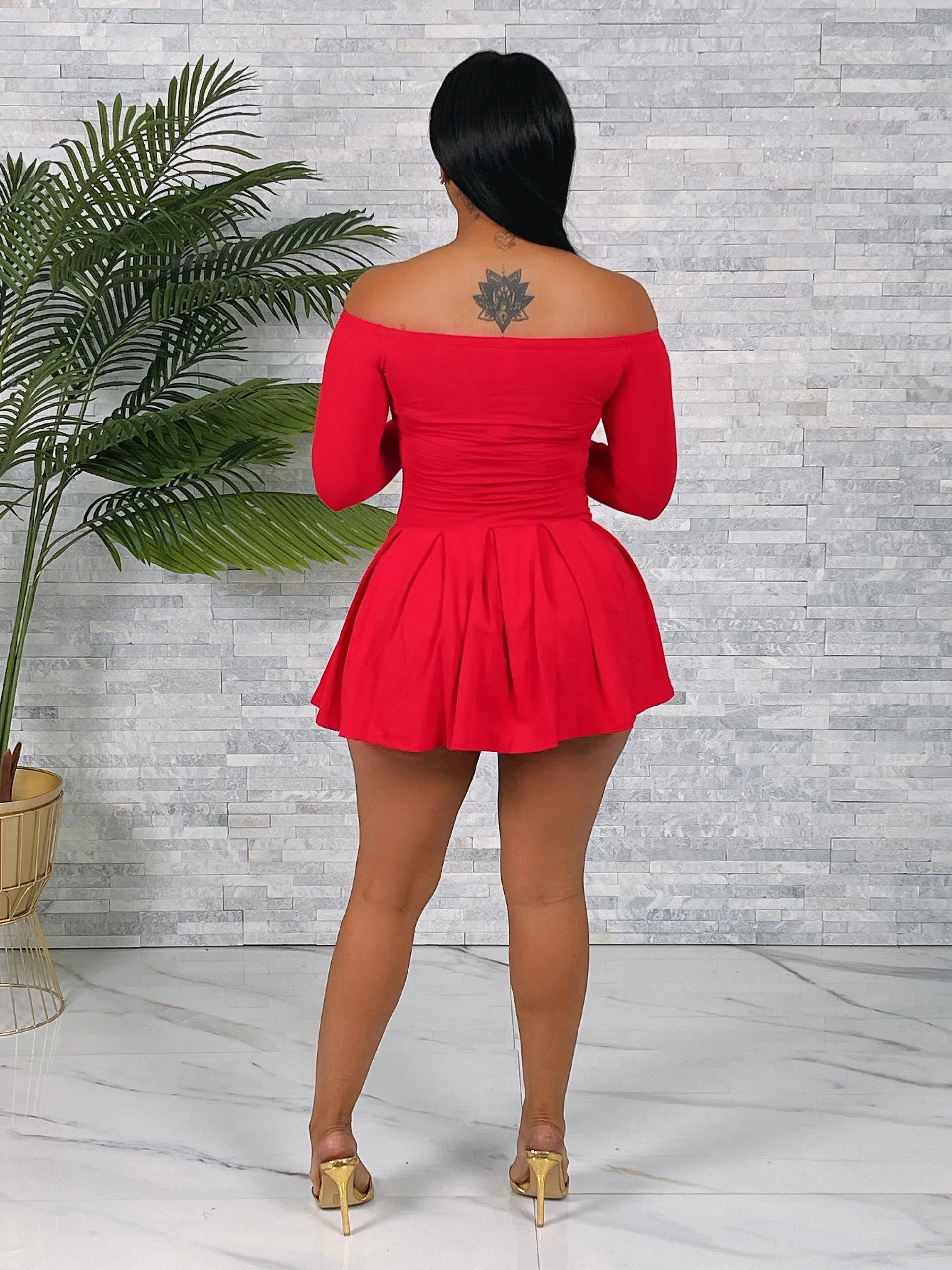 TD6298H - LONG SLEEVE PLEATED DRESS (2PCS)