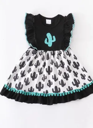 Teal Cactus Ruffle Dress
