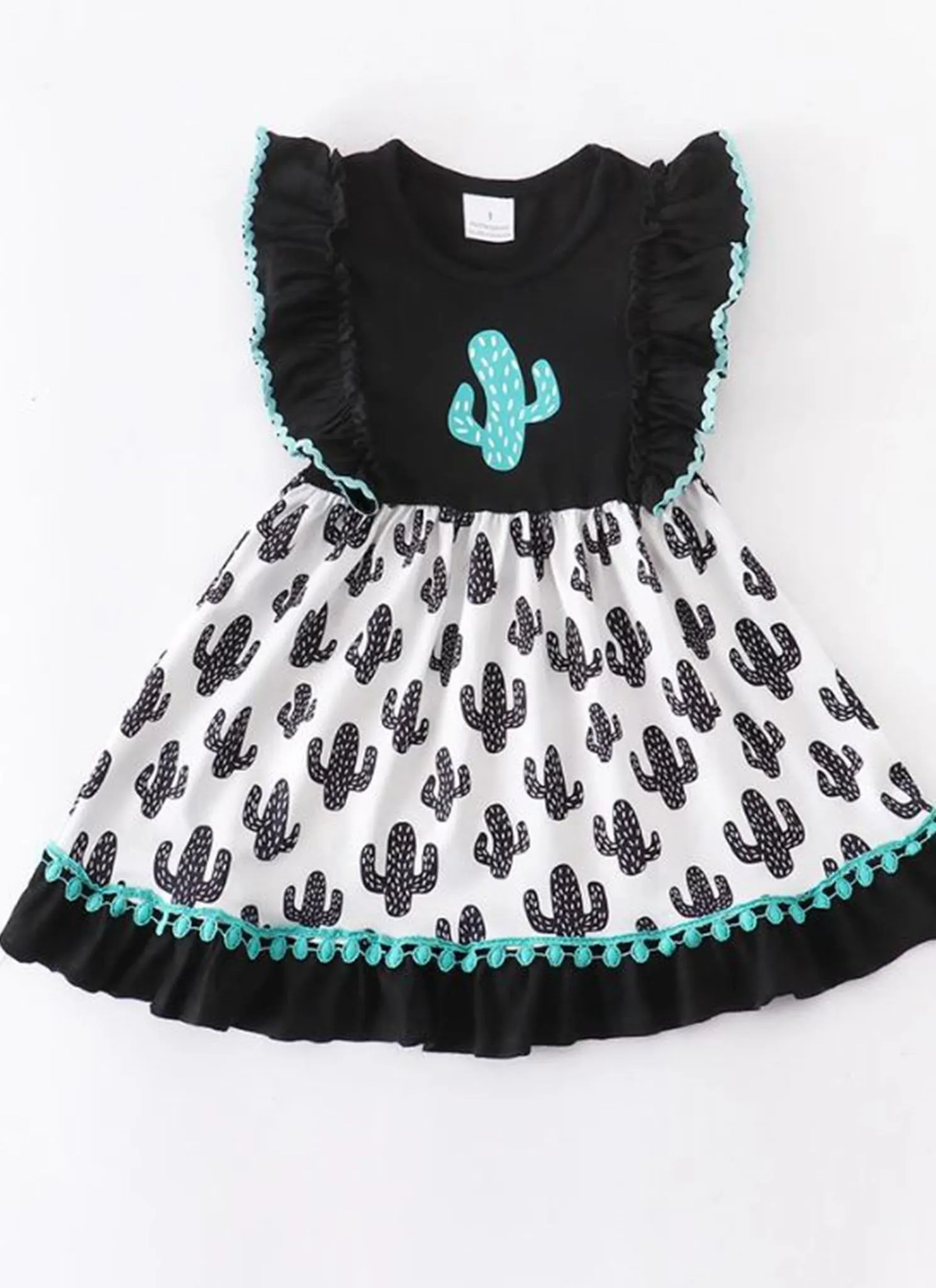 Teal Cactus Ruffle Dress