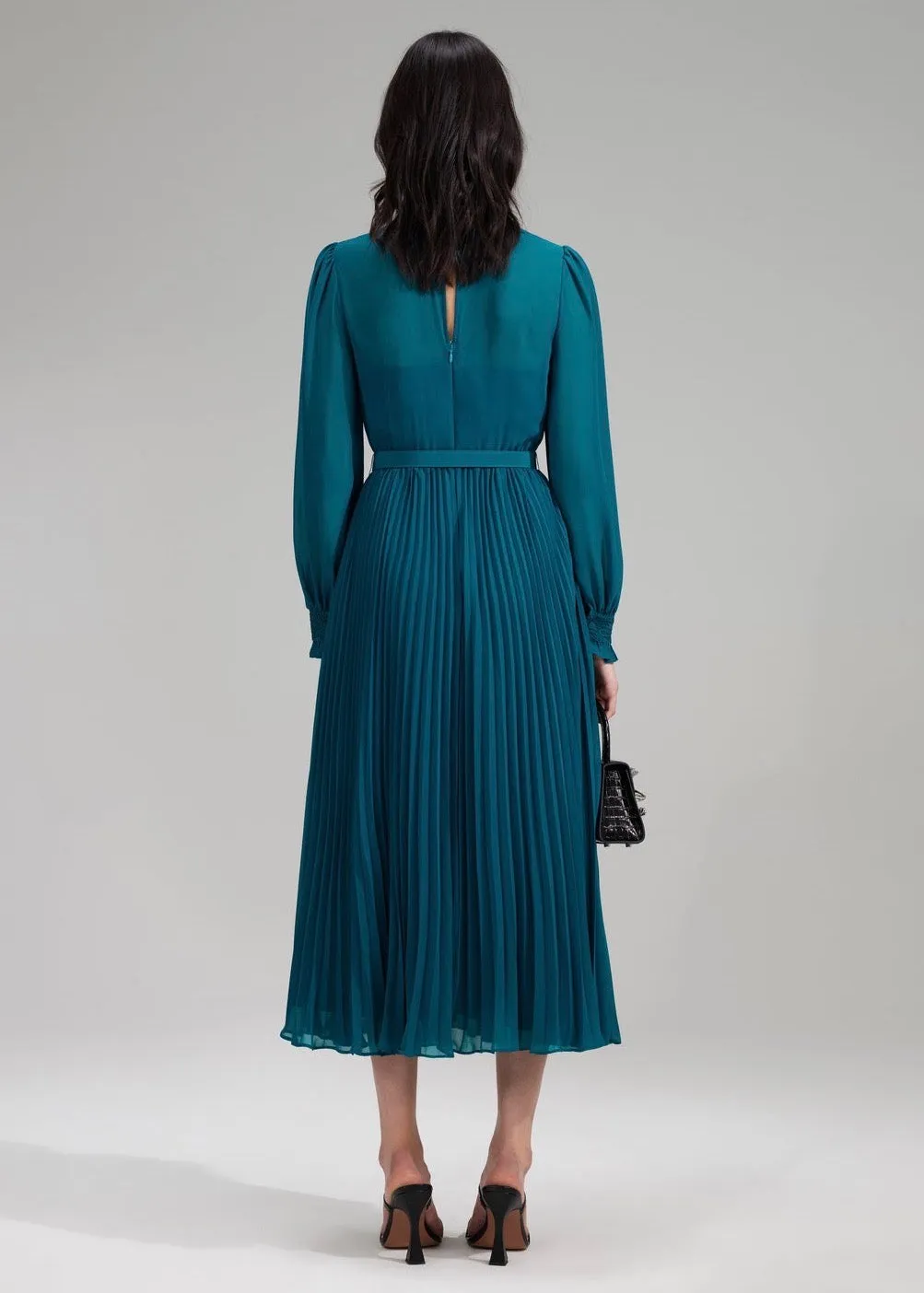 Teal Chiffon Midi Dress