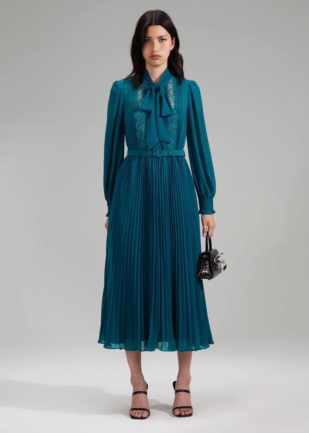 Teal Chiffon Midi Dress