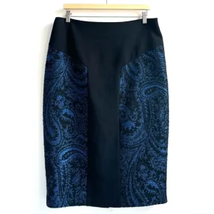 Ted Baker Carron Jacquard Wool Blend Midi Pencil Skirt Size 5 Blue &amp; Black