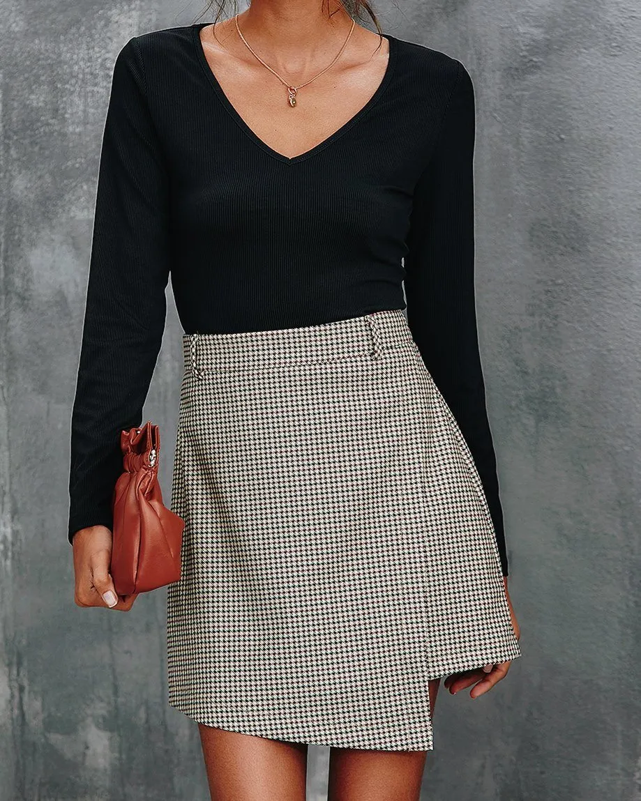 Tell You Quietly Houndstooth Irregular Skirt