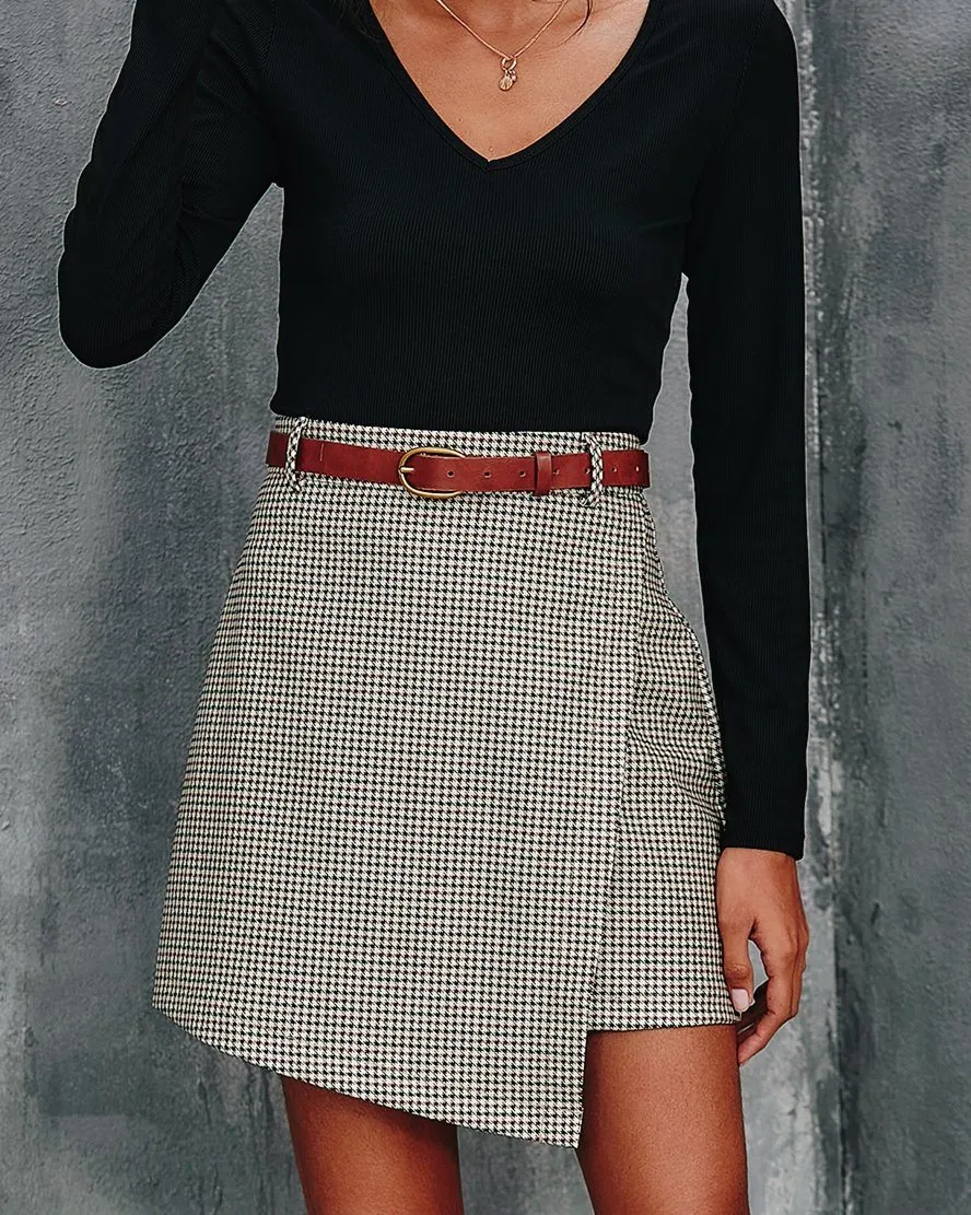 Tell You Quietly Houndstooth Irregular Skirt