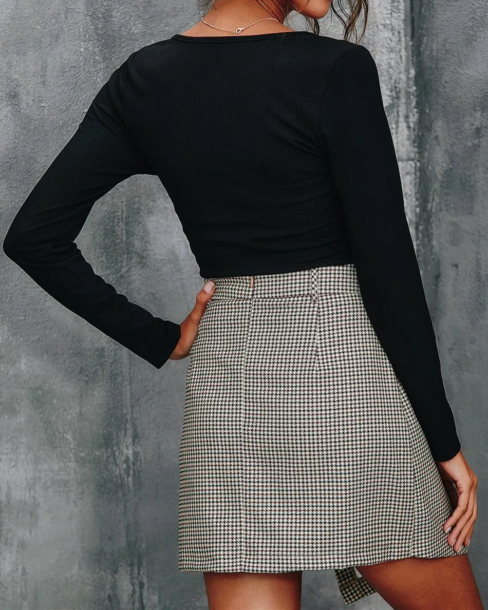 Tell You Quietly Houndstooth Irregular Skirt