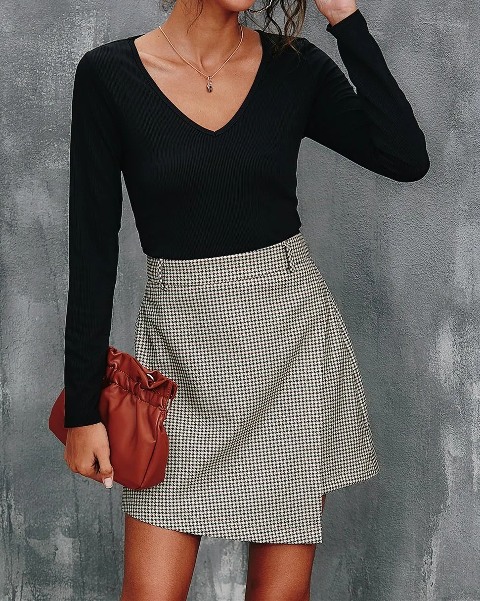 Tell You Quietly Houndstooth Irregular Skirt