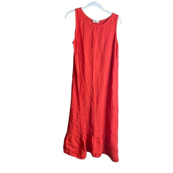 Terri Millennio Flounce Hem Sleeveless Midi Red Linen Dress Small