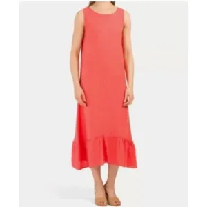Terri Millennio Flounce Hem Sleeveless Midi Red Linen Dress Small