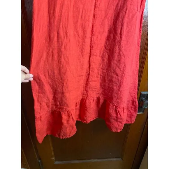 Terri Millennio Flounce Hem Sleeveless Midi Red Linen Dress Small