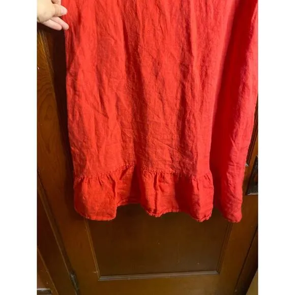 Terri Millennio Flounce Hem Sleeveless Midi Red Linen Dress Small