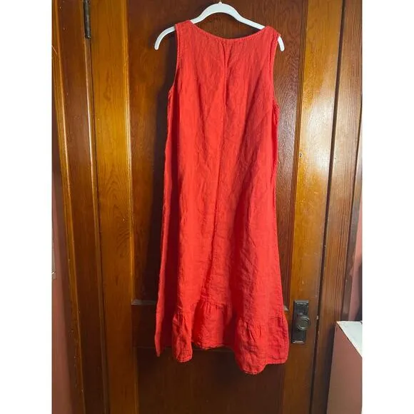 Terri Millennio Flounce Hem Sleeveless Midi Red Linen Dress Small