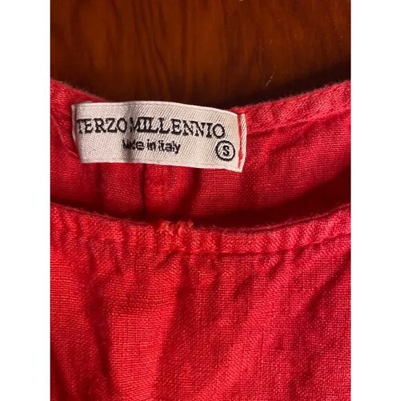 Terri Millennio Flounce Hem Sleeveless Midi Red Linen Dress Small
