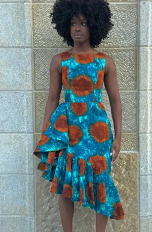 The Alma asymmetric flounce midi