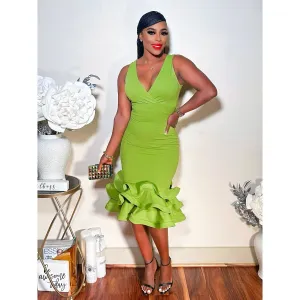 THE RUFFLE MIDI DRESS (AVOCADO)